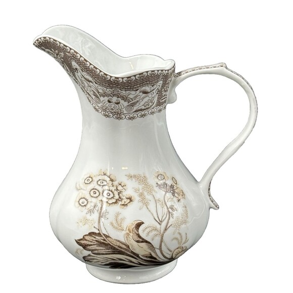 Antique Reflections Brown & White Floral Ellana Porcelain Pitcher by J Godinger - Picture 1 of 7
